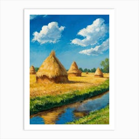 Haystacks In The Field Art Print