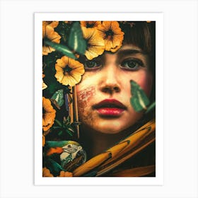 Girl With Parrots Art Print