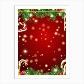 Festive Christmas Background Embracing Warm Hues Of Red And Green Cascading With Gold Tinsel Ornam (6) Art Print