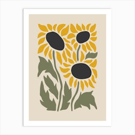 Minimalist Sunflower Arrangement in Green and Yellow 1 Art Print