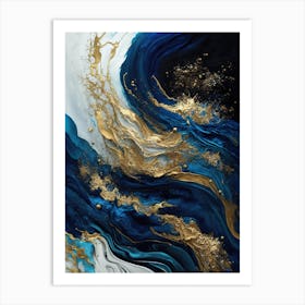 Blue And Gold Abstract Painting Art Print