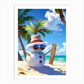 Snowman On The Beach 4 Art Print