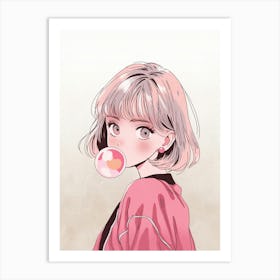 Cute Anime Bubble Gum Girl Art Print
