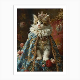 Cat With A Crown Royal Rococo Painting Inspired 1 Art Print