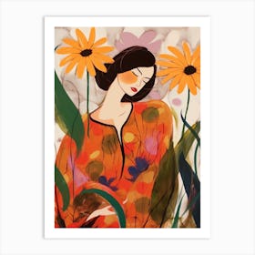 Woman With Autumnal Flowers Black Eyed Susan 3 Art Print