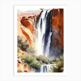 Ouzoud Falls, Morocco Water Colour  (2) Art Print