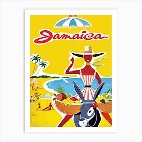 Jamaica Beach, Smiling Tourist on a Donkey Art Print