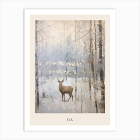 Vintage Winter Animal Painting Poster Elk Art Print