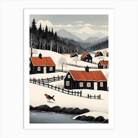 Scandinavian Village Scene Painting (11) Art Print