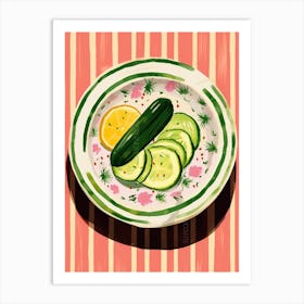 A Plate Of Cucumers 2 Top View Food Illustration 2 Art Print