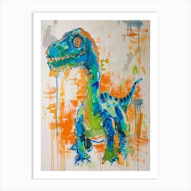 Abstract Blue Orange Dinosaur Art Print
