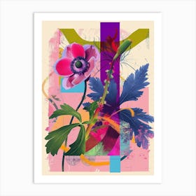 Anemone 4 Neon Flower Collage Art Print