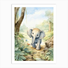 Elephant Painting Hiking Watercolour 2 Art Print