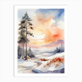 Winter Landscape Watercolor Painting 5 Art Print