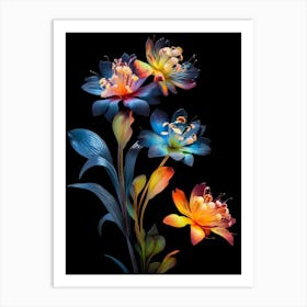 Flowers On A Black Background 1 Art Print