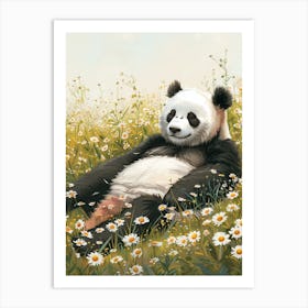 Giant Panda Resting In A Field Of Daisies Storybook Illustration 4 Art Print