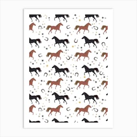 Black Brown Horses Art Print