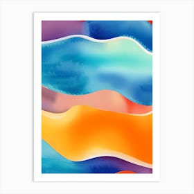 Simple Watercolour Waves Blue Orange Peach Sandy Shores Art Print