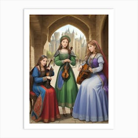 Three Ladies Playing Music Art Print