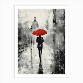 A Man with a Red Umbrella in the Rain 1 Art Print