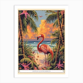 Greater Flamingo Celestun Yucatan Mexico Tropical Illustration 7 Poster Art Print