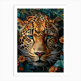 Leopard In The Jungle Inspired by William Morris 2 Art Print