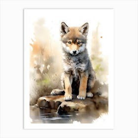 Baby Wolf Watercolor 1 Art Print