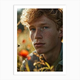 Portrait Of A Youthful Male Strawberry Blond Hair Blue Eyes Freckles Dusting His Nose Captured I Art Print