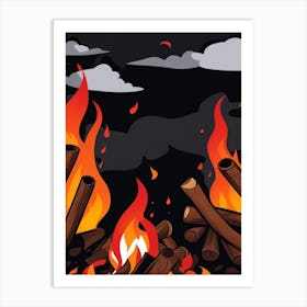 Fire And Logs Art Print