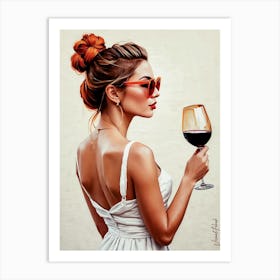 Beauty With A Glass Of Red Wine Art Print