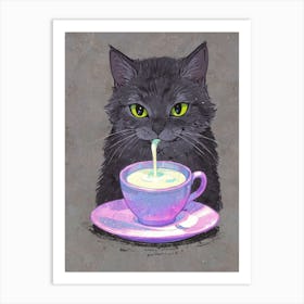 Cat Drinking Milk Art Print