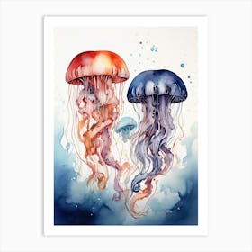 Watercolor Marine Jellyfishes Art Print Art Print