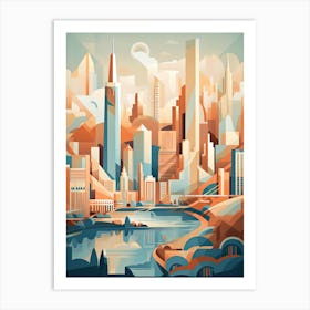 Chicago, Usa, Geometric Illustration 1 Art Print