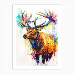 Elk Colourful Watercolour 3 Art Print