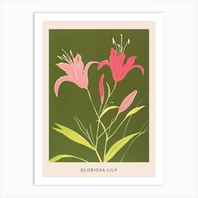 Pink & Green Gloriosa Lily 2 Flower Poster Art Print