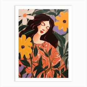 Woman With Autumnal Flowers Passionflower 3 Art Print