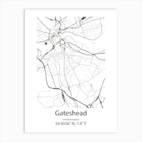 Gateshead,United Kingdom Minimalist Map Art Print