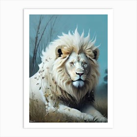 Lion white Art Print