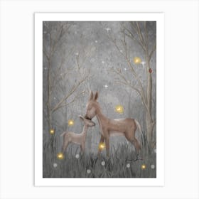 Mama Deer Good Night Kiss Art Print