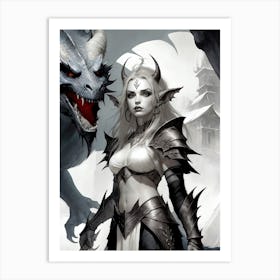 Dragonborn Black And White Painting (31) Art Print