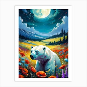 Polar Bear In The Field Art Print