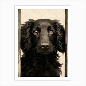 Flat-coated Retriever Watercolor Portrait Looking through the window Flatty Art Print