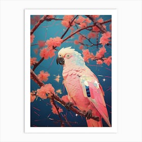 cosmic geometric cockatoo in a tree surrounded by flowers 2 Art Print