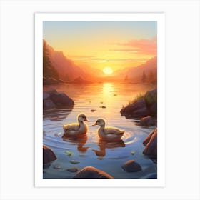 Animated Sunrise Ducks 3 Art Print