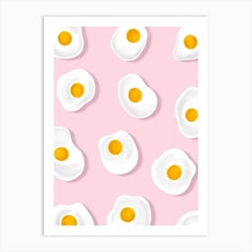 Fried Eggs On Pink Background Art Print