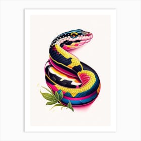 Many Banded Krait Snake Tattoo Style Art Print