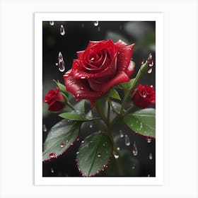 Red Roses At Rainy With Water Droplets Vertical Composition 13 Art Print