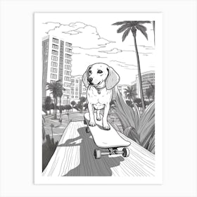 Beagle Dog Skateboarding Line Art 4 Art Print