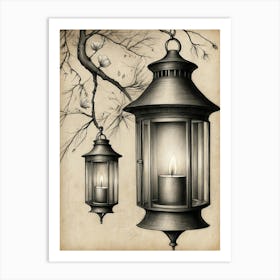 Lanterns On A Branch 1 Art Print