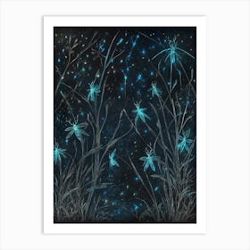 Night Sky With Dragonflies Art Print